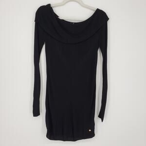 3/$25 Marciano Bateau Tunic Sweater XS Off the Shoulder Ribbed Knit Black